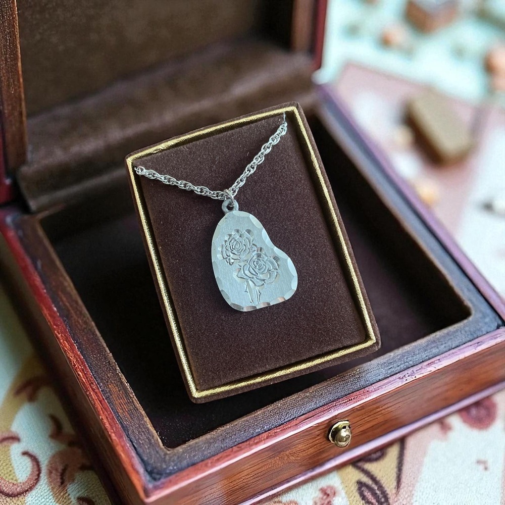 Italian Pewter‎ Rose Pendant Necklace